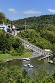 France, Moselle, the Saint-Louis-Arzviller inclined plane is part of the Marne-Rhine Canal (Canal de la Marne au Rhin) and enables the canal to cross the Vosges Mountains, it replaces 17 locks