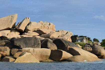 France, Cotes-d'Armor, Cote de Granit Rose (the Pink Granite coast), Perros Guirec, house of Ploumanach towards the Pointe de Squewel