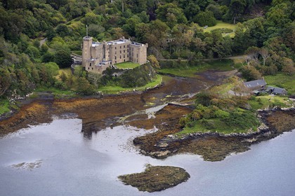 United Kingdom, Scotland, Highland, Inner Hebrides, Isle of Skye, Dunvegan Castle from the MacLeod clan (aerial view)
