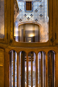 Spain, Catalonia, Barcelona, Eixample district, Passeig de Gracia, Casa Batllo by Catalan modernist architect Antoni Gaudi, UNESCO World Heritage site, clever ventilation system opening into the interior courtyard