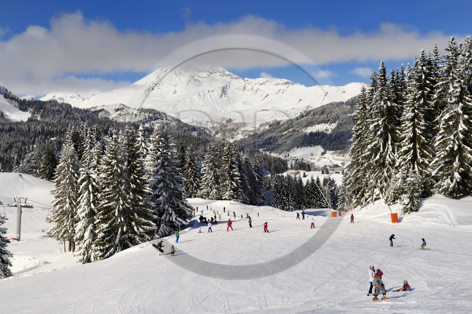 France, Haute Savoie, Morzine, the valley of Aulps, massif of Chablais, ski slopes of the Portes du Soleil, view of Roc d'Enfer (2243m) from Pléney (1554m)