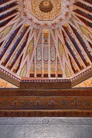 Morocco, High Atlas, Marrakech, Imperial city, Medina listed as World Heritage by UNESCO, Bahia Palace, painted wood ceiling and carved stucco