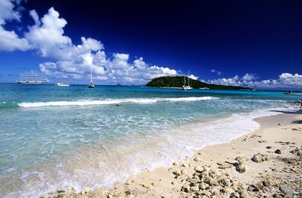 Caribbean sea, St Vincent and the Grenadines, Tobago Cays archipelago, beach of one of many uninhabited island
