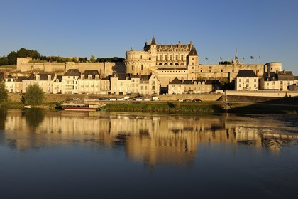 France, Indre et Loire (37), Vallée de la Loire classée Patrimoine mondial de l'UNESCO, château d'Amboise surplombant la Loire