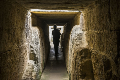 France, Gard, Pont du Gard classified World Heritage by UNESCO, Grand Site de France, Roman aqueduct over the Gardon River, calcareous concretions deposited over the years on the interior walls of the aqueduct conduit in the upper part of the bridge
