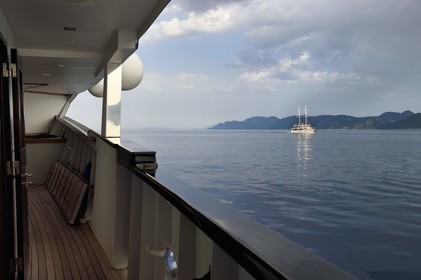 Croatia, Dalmatia, Dalmatian coast, Island of Mljet, National Park of Mljet, cruise ship passing off the Isle of Mljet