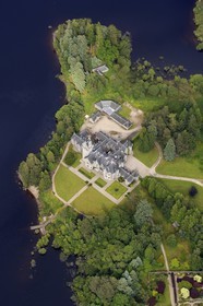 United Kingdom, Scotland, Highland, Lochaber district, Ardverikie Castle built in the Scottish baronial style in 1870 on the shores of Loch Laggan (aerial view)