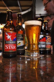 United Kingdom, Northern Ireland, Belfast, Cathedral Quarter, The John Hewitt pub, micro-brewery beers created in tribute to the Titanic and White Star