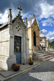 France, Alpes de Haute Provence, Ubaye valley, Jausiers cemetery, grave of Louis Fourtoul who built the Mexican Villa known as the castle of Magnans on his return from Mexico