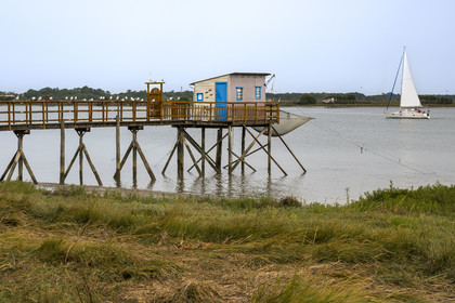 France, Charente Maritime, Saint-Nazaire-sur-Charente, cabins on stilts called carrelets on the banks of the Charente river
