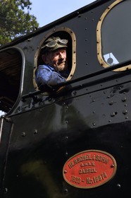 France, Alpes-Maritimes, Puget Theniers, Daniel Bonneau volunteer of G.E.C.P. that restores and operates the Train des Pignes historic train, today engineer (and therefore train driver)