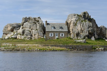 France, Cotes-d'Armor, Cote d'Ajoncs, Plougrescant, Pors Scaff cove, the little house of Castel Meur, any commercial representation of this house is forbidden