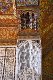 Morocco, High Atlas, Marrakech, Imperial city, Medina listed as World Heritage by UNESCO, Bahia Palace, carved stucco on column