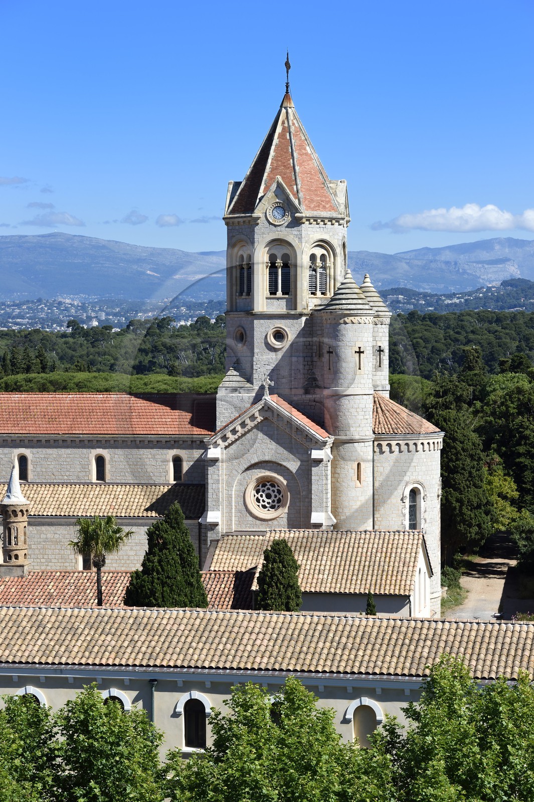 France, Alpes-Maritimes, Lerins Islands, Saint-Honorat island, Abbey of Lerins, the abbey church and monastery