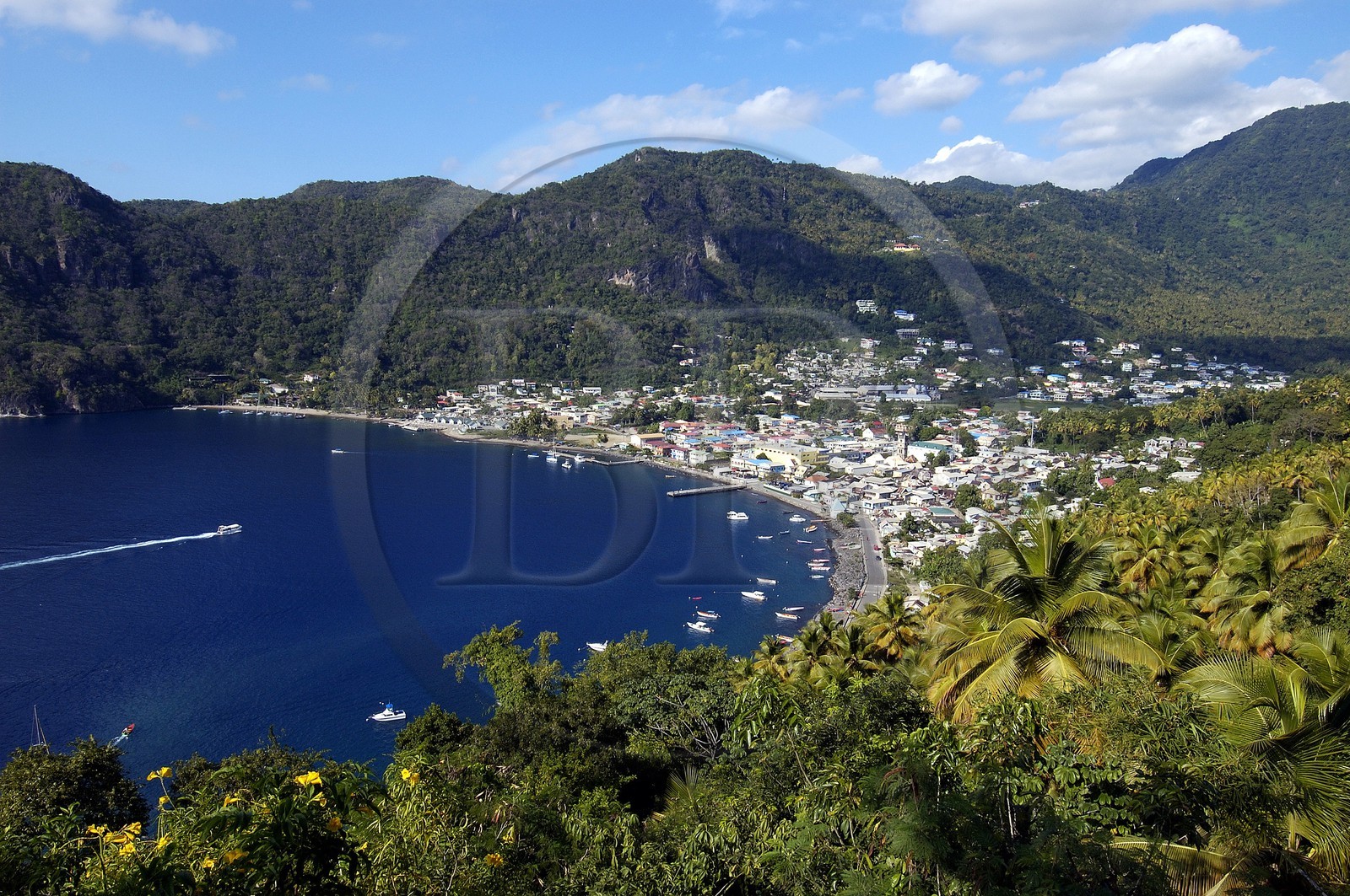 Caraïbes, île de Sainte-Lucie, baie et village de Soufrière