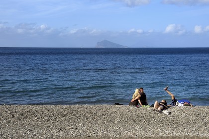 Italy, Sicily, Aeolian Islands, listed as World Heritage by UNESCO, Lipari Island, pebble beach in Canneto