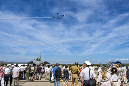 France, Bouches du Rhone, Salon de Provence, air base 701, base of the Patrouille de France (PAF for Patrouille acrobatique de France) of the French Air and Space Force, aerial demonstrations in the presence of the families of the student officers for the Echange des Gardes ceremony