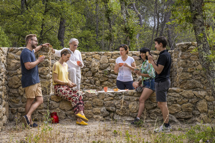 France, Var, Provence Verte (Green Provence), Bras, Academie du Bain de Foret Provencale (Academy of Forest Bathing in Provence), forest of the domaine Le Peyrourier - une campagne en Provence, Constanze Coisne guides Shinrin Yoku