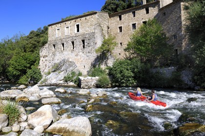 France, Herault, Orb valley, kayaking the river Orb at the moulin de Travassac next to Mons la Trivalle