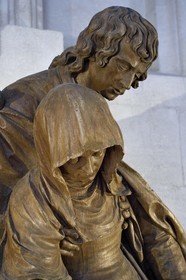 France, Meuse, Saint Mihiel, St. Michael abbey church, the swoon of the virgin by sculptor Ligier Richier, wood (16th century), Saint John is in the process of sustaining in his fall the faltering Virgin after the death of her Son