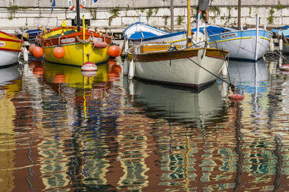 France, Alpes-Maritimes, Nice, listed as World Heritage by UNESCO, the old port or port Lympia, pointu boats which are traditional fishing boats