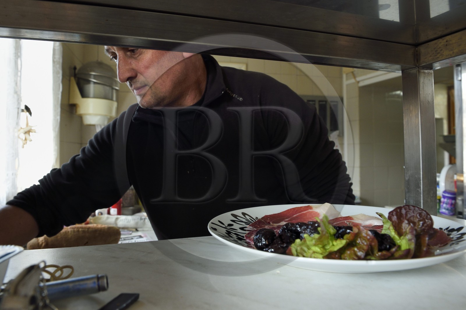 France, Corse du Sud, Prunelli river valley, Bastelica, Pascal Valentini who makes his own charcuterie and manages the hotel restaurant Chez Paul