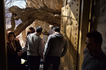 Iran, Yazd province, doors of Chak Chak fire temple home of one of the most sacred mountain shrines of Zoroastrianism