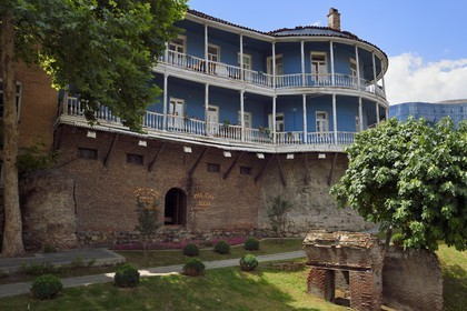 Georgia, Tbilisi, Old City, wooden balcony house built on the ramparts of the old town