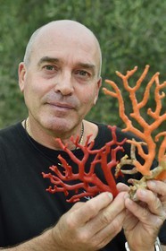France, Corse du Sud, Bonifacio, Upper Town, Mediterranean red coral, the coral fisherman Jean-Philippe Giordano