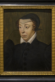 France, Seine-et-Marne, Fontainebleau, castle of Fontainebleau listed as World Heritage by UNESCO, portrait of Catherine de Medici after François Clouet, oil on wood