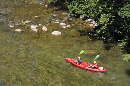 France, Herault, Orb valley, kayaking the river Orb at the moulin de Travassac next to Mons la Trivalle