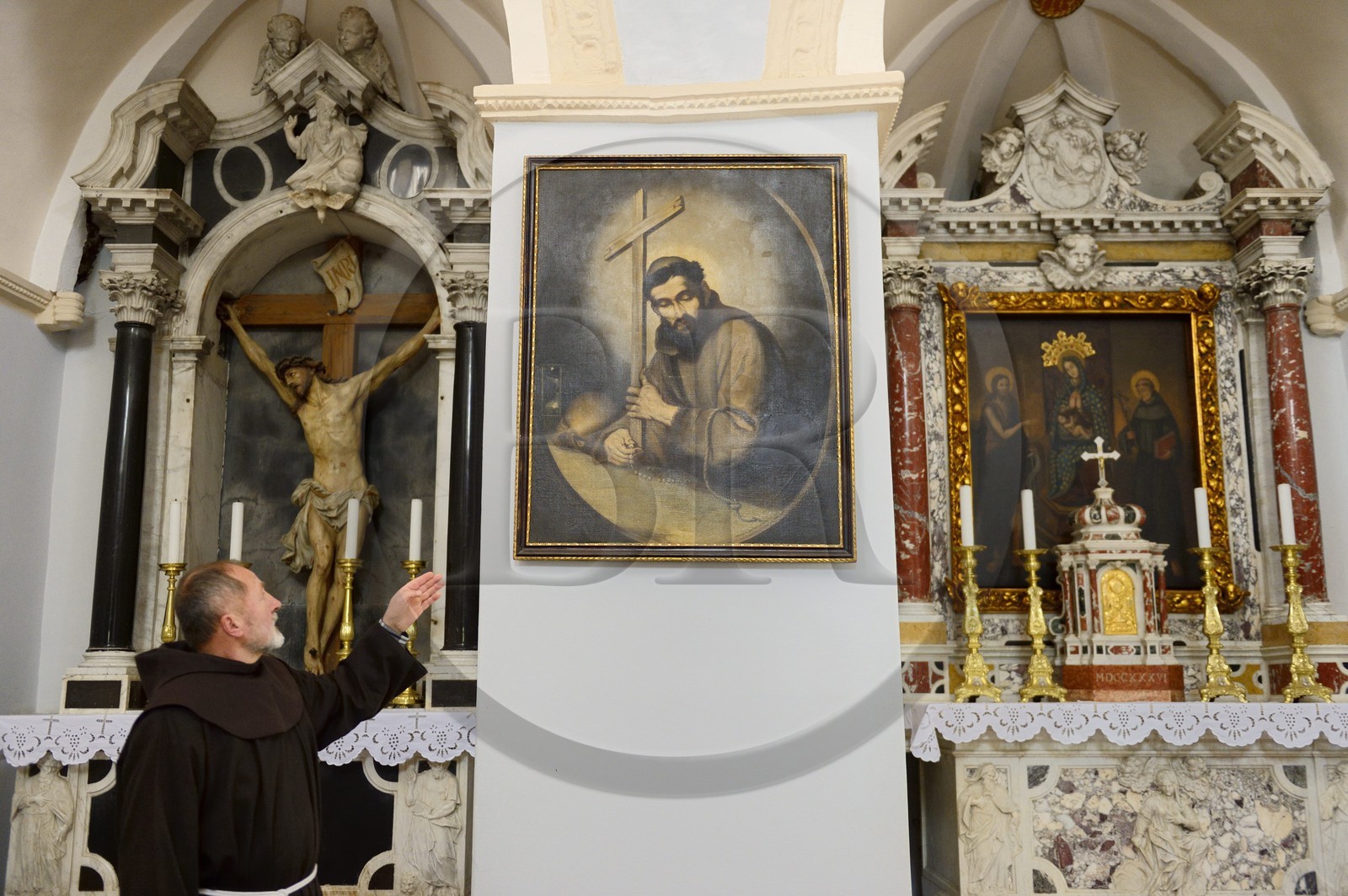 Croatia, Dalmatia, Krka National Park, the Visovac Franciscan Monastery, Saint Francis of Assisi portrait in the church