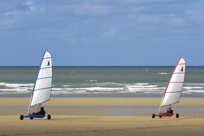 France, Calvados, Cote de Nacre, Ouistreham, Riva Bella, sand yachts on the beach
