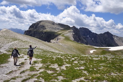 France, Alpes-de-Haute-Provence (04), Uvernet-Fours, parc national du Mercantour, vallée de l'Ubaye, sentier de randonnée du circuit des lacs du col de la Cayolle au Pas du Lausson, cirque du lac d'Allos
