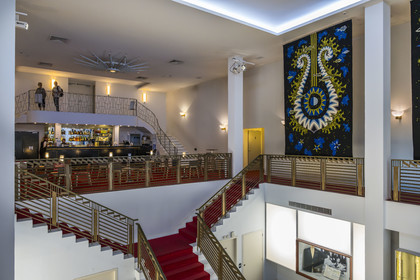 France, Loire Atlantique, Saint Nazaire, Escal'Atlantic in the former German submarine base brings the world of transatlantics back to life, reconstruction of 1st class smoking lounge