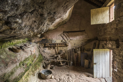 France, Bas Rhin, Parc regional des Vosges du nord (Northern Vosges Regional Natural Park), Eschbourg, Maisons des Rochers (Rocks houses) of Graufthal, semi-troglodytic houses of the 18th century and inhabited until 1958, barn and workshop