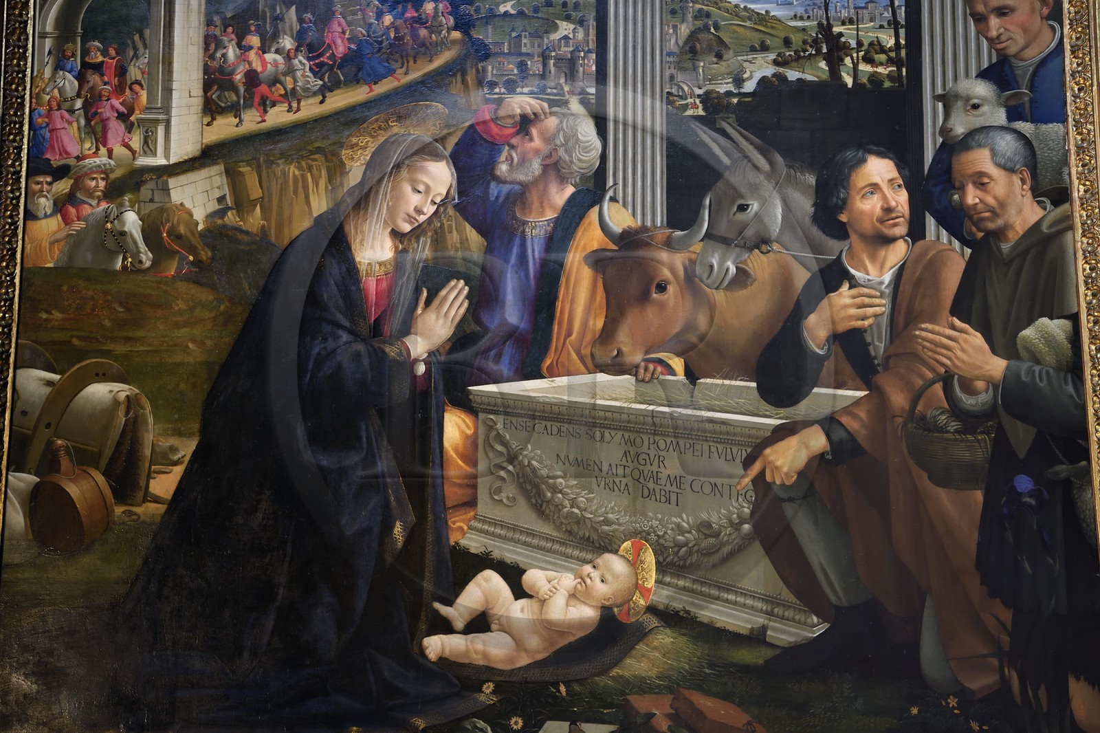 Italie, Toscane, Florence, centre historique classé Patrimoine Mondial de l'UNESCO, basilique Santa Trinita (Basilica di Santa Trinita), chapelle Sassetti, fresques de Domenico Ghirlandaio, Adoration des Bergers de 1495