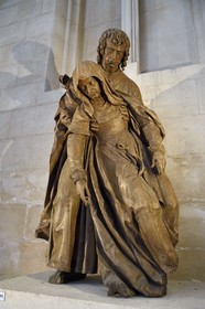 France, Meuse, Saint Mihiel, St. Michael abbey church, the swoon of the virgin by sculptor Ligier Richier, wood (16th century), Saint John is in the process of sustaining in his fall the faltering Virgin after the death of her Son