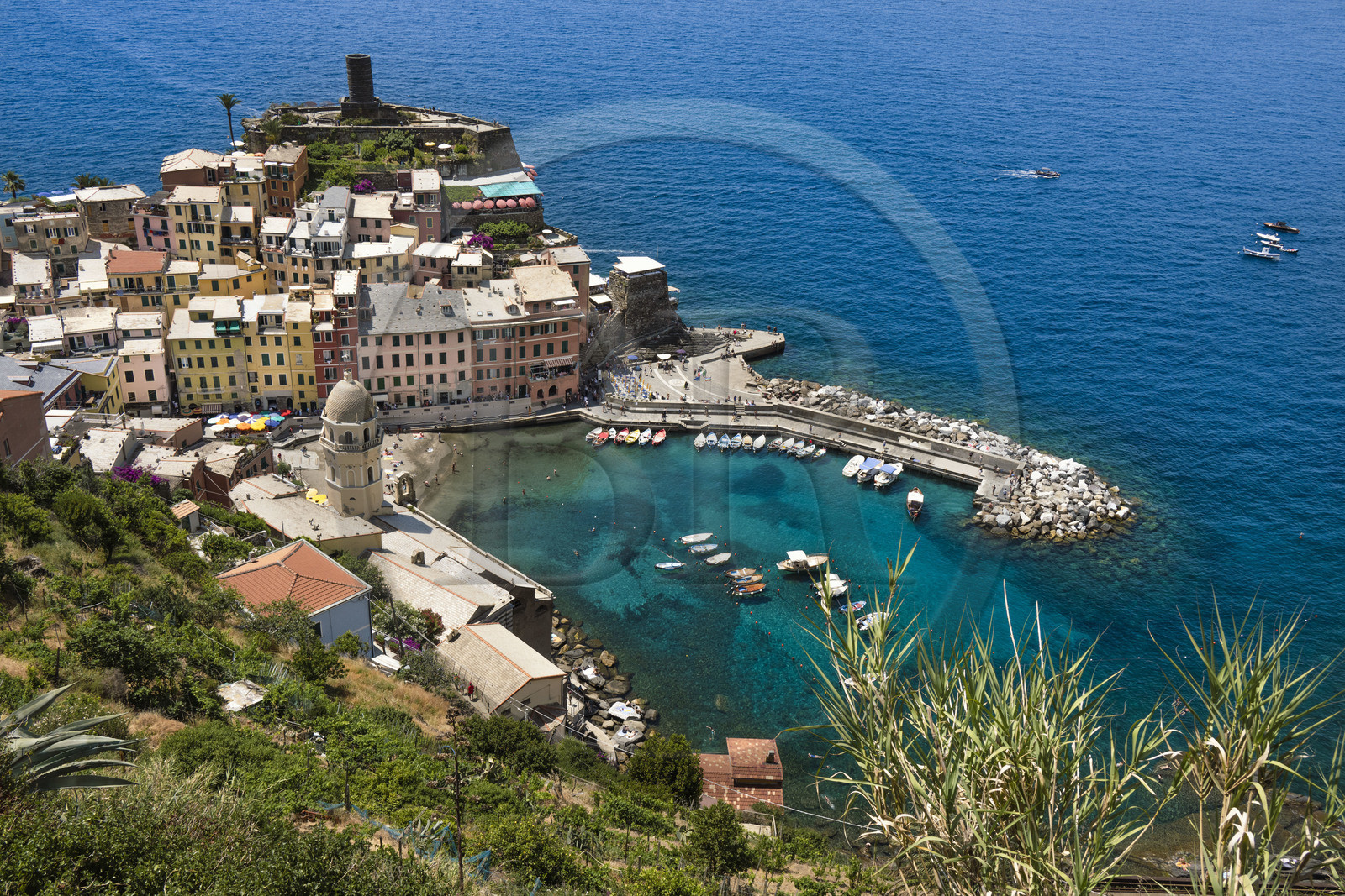 Italie, Ligurie, Cinque Terre, parc national des Cinque Terre classé Patrimoine Mondial de l'UNESCO, village de Vernazza et son port
