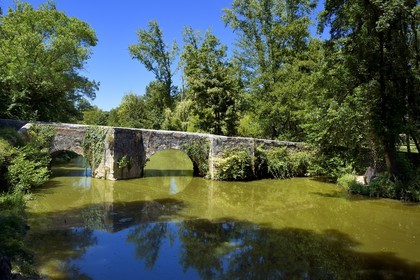 France, Dordogne (24), Perigord Pourpre, Eymet, pont médiéval du Bretou sur le Dropt