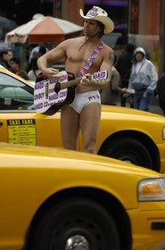 United States, New York, Manhattan, Times Square, the Naked Cow-boy makes his show on broadway