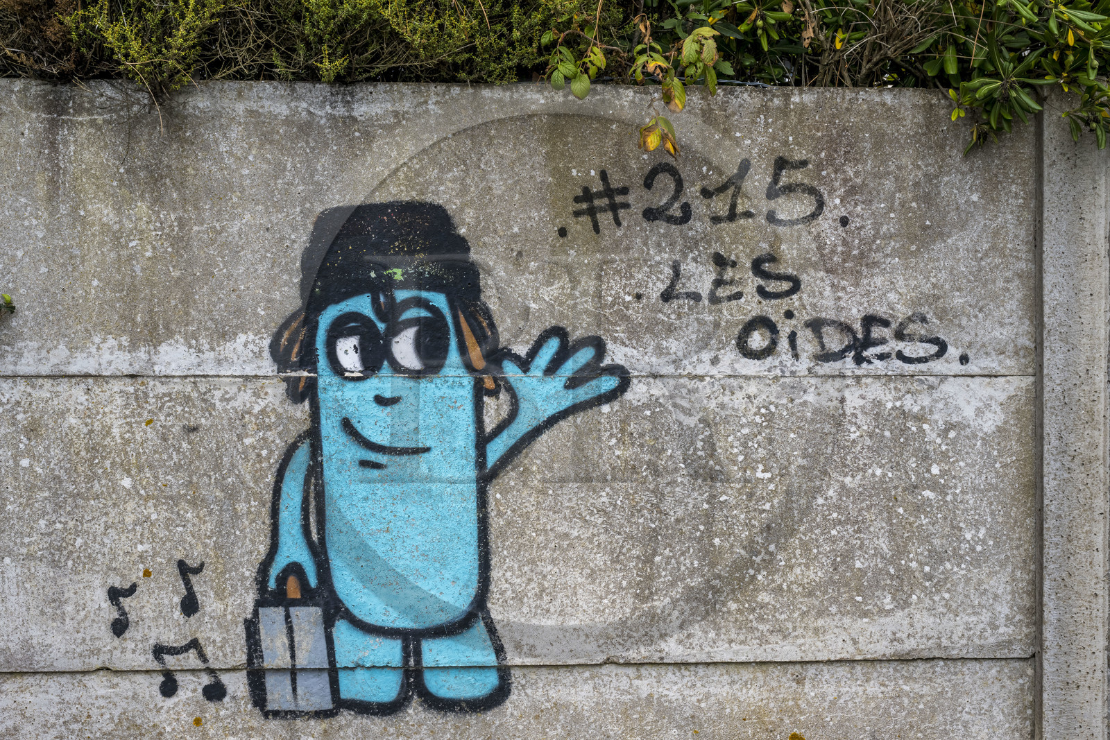 France, Loire Atlantique, Estuaire de la Loire, Saint Nazaire, Pointe de l'Eve, graffiti Les Oides created by Charles Cantin which can be found all along the coast