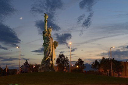 France, Haut Rhin, Colmar, replica of the Statue of Liberty of Auguste Bartholdi on the Strasbourg road, it has a height of 12 meters at the torch