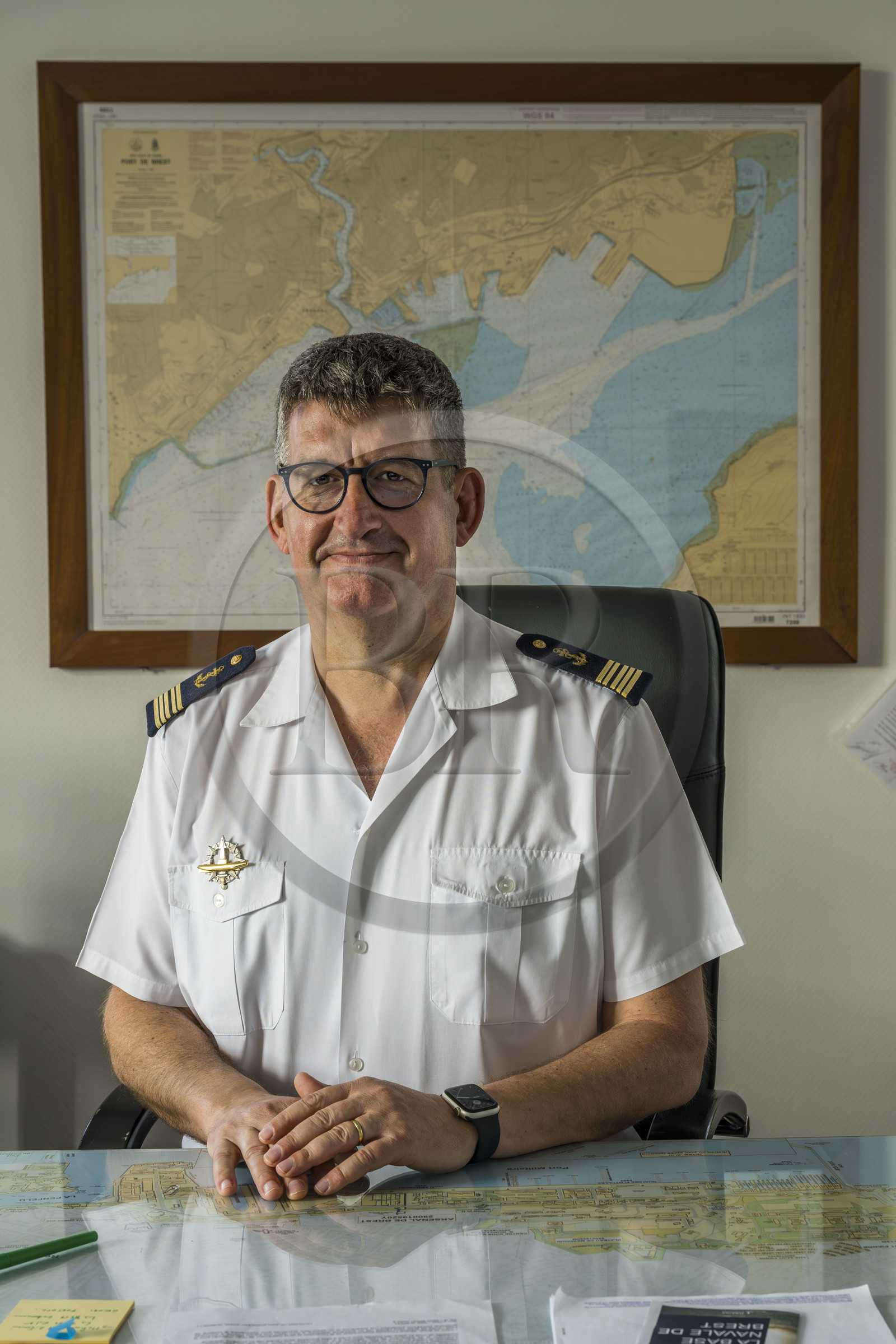 France, Finistère (29), Brest, l'arsenal, le capitaine de vaisseau Jean-Christophe Coëffé, commandant de la base navale de Brest