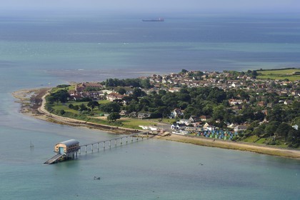 United Kingdom, England, Hampshire, Isle of Wight, Bembridge and its Life Boat Station (aerial view)