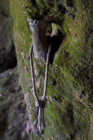 France, Dordogne, Perigord Noir, Vezere Valley, prehistoric site and decorated cave listed as World Heritage by UNESCO, Peyzac le Moustier, La Roque Saint Christophe Cliff, troglodytic site dating of the Prehistory, horse ring dug into the Rock shelter