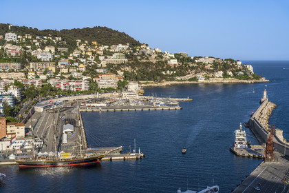 France, Alpes-Maritimes, Nice, listed as World Heritage by UNESCO, the old port or port Lympia, Mont-Boron in the background
