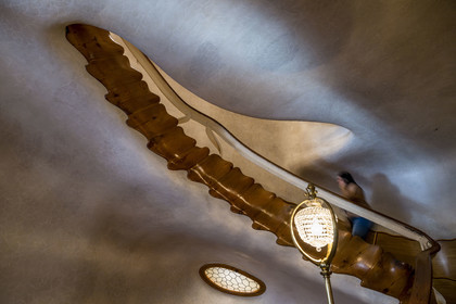 Spain, Catalonia, Barcelona, Eixample district, Passeig de Gracia, Casa Batllo by Catalan modernist architect Antoni Gaudi, UNESCO World Heritage site, main staircase reminiscent of a monster's spine