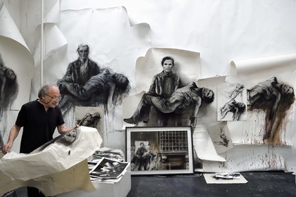 France, Ivry sur Seine, the artist Ernest Pignon-Ernest in his studio
