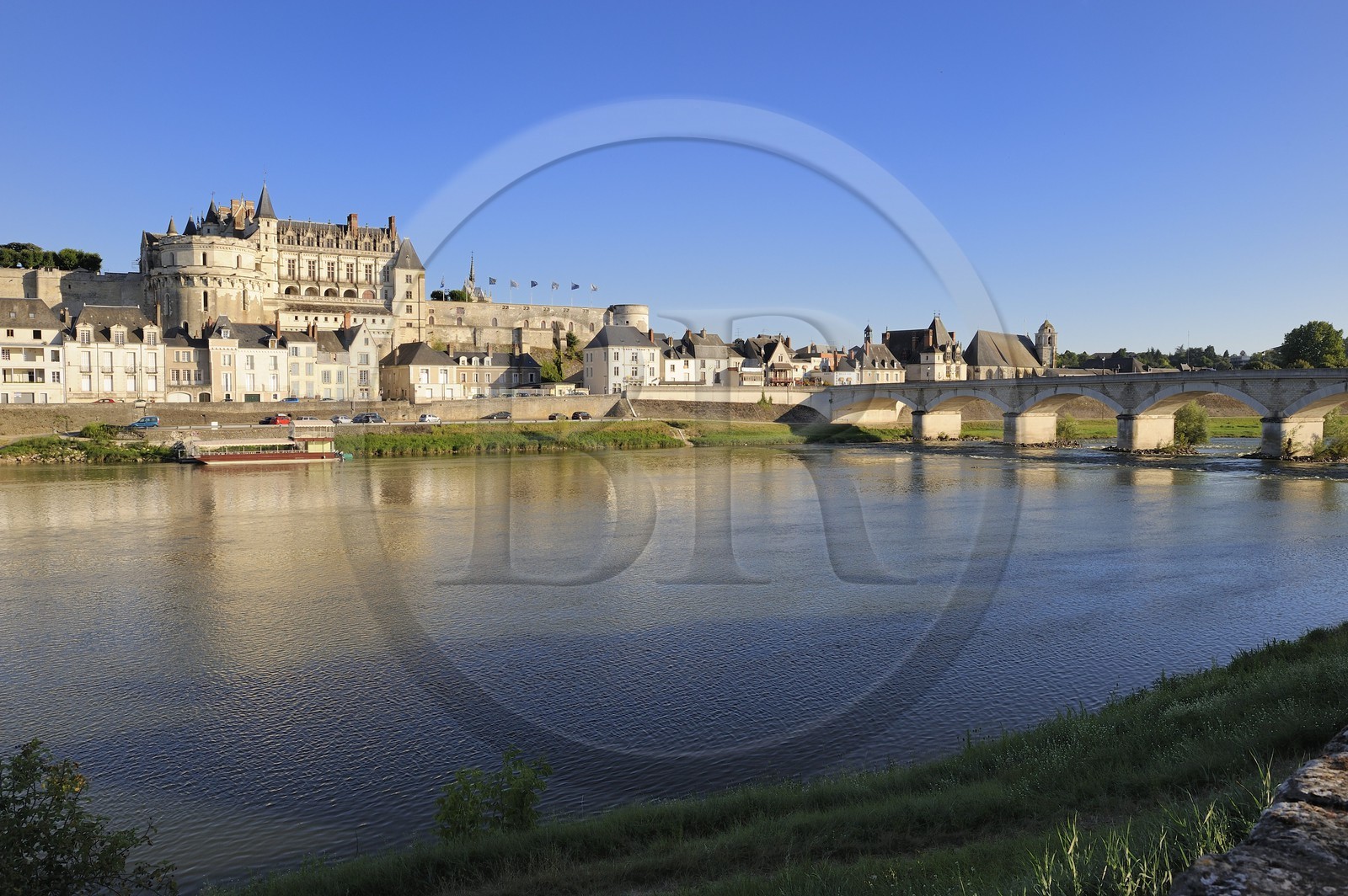 France, Indre et Loire (37), Vallée de la Loire classée Patrimoine mondial de l'UNESCO, château d'Amboise surplombant la Loire